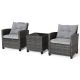 Gymax 3-Piece Patio Rattan Sofa Set Outdoor Wicker Conversation Set Glass Tabletop w/Grey Cushion GYM10805