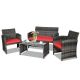 Clihome 4-Pieces Wicker Outdoor Patio Conversation Set Rattan Furniture Set with CushionGuard Red Cushions and Glass Table CWCH-HW63238RE
