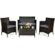 Clihome 4-Pieces Wicker Outdoor Patio Conversation Set Rattan Sofa Set with CushionGuard Gray Cushions and Glass Table CWCH-HW63214GR