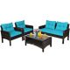 Clihome 4-Piece Wicker Patio Conversation Set Rattan Sofa Set with Turquoise Cushions and Coffee Table CL-ATU+-68637