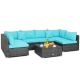 Costway 7-Piece Patio Rattan Furniture Set Sectional Sofa Cushioned Turquoise QD-704-A39S1+
