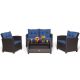 Clihome 4-Piece Wicker Outdoor Patio Conversation Set Rattan Furniture Set with Navy Cushions and Tempered Glass Coffee Table CL-NY+-66742