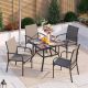 PHI VILLA Black 5-Piece Metal Wood-Look Square Table Outdoor Patio Dining Set with Brown Textilene Chairs THD5-0605-154Z