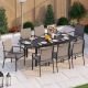 PHI VILLA Black 9-Piece Metal Expandable Table Patio Outdoor Dining Set with Brown Textilene Chairs THD9-305-154Z