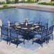 PHI VILLA Black 9-Piece Metal Patio Outdoor Dining Set with Slat Square Table and Blue Textilene Chairs THD9-452-154B