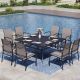 PHI VILLA Black 9-Piece Metal Patio Outdoor Dining Set with Slat Square Table and Textilene Chairs THD9-452-154Z