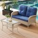 Gymojoy Carlos Grey 2-Piece Wicker Patio Conversation Set with Blue Cushions SS047-1