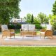 Gymojoy Carlos Natural 4-Piece Wicker Patio Conversation Set with Off White Cushions SS04446-1