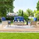 Gymojoy Carlos Grey 4-Piece Wicker Patio Conversation Set with Blue Cushions SS04547-1