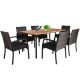 Costway 7-Piece Wood and Plastic Rattan Patio Outdoor Dining Set with Cushions and Umbrella Hole Black QD-70680DK+