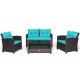 HONEY JOY 4-Piece Wicker Patio Conversation Set Chair Coffee Table Classic Furniture Set with Turquoise Cushions TOPB006443