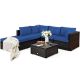 Clihome 6-Piece Wicker Outdoor Patio Conversation Set Rattan Furniture Set with Blue Cushions, Ottoman and Coffee Table CL-NYA+-63878
