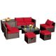 Gymax 8-Piece Patio Rattan PE Wicker Conversation Set All-Weather Furniture Set with Cushions Red GYM10950