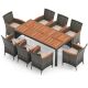 Gymax 9-Piece Wicker Outdoor Dining Set with Cushion Beige Patio Acacia Wood and Rattan Furniture Set GYM07026