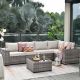 OVIOS Marvel Gray 6-Piece Wicker Wide Arm Patio Conversation Set with Beige Cushions MBR606