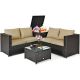 Clihome 4-Piece Wicker Outdoor Patio Conversation Set Rattan Furniture Set with Brown Cushions, Loveseat and Storage Box CL-BBN+-66714