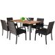 Gymax 7-Piece Wicker Patio Rectangle Outdoor Dining Furniture Set Yard with Wooden Tabletop with Black Cushions GYM11047