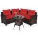Clihome 4-Piece Wicker Outdoor Patio Conversation Set Rattan Furniture Set with Red Cushions CL-REA+-68655