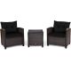 Gymax 3-Piece Outdoor Patio Rattan Conversation Set Garden Yard with Black Cushions GYMHD0099