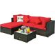 Clihome 5-Piece Wicker Outdoor Patio Conversation Set Rattan Sectional Furniture Set with Red Cushions CL-RE+-66868