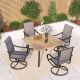 PHI VILLA Black 5-Piece Metal Square Patio Outdoor Dining Set with Wood-Look Table and Textilene Swivel Chairs THD5-456-093B
