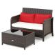 Costway 2-Piece Rattan Wicker Patio Conversation Love-seat Coffee Table Set Cushioned Bench Garden Deck QD-68970