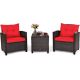 Clihome 3-Piece Wicker Patio Conversation Set Rattan Furniture Set with Red Washable Cushion CL-RE-68667