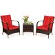 Clihome 3-Piece Wicker Outdoor Patio Conversation Furniture Set Bistro Set with Red Cushions CL-RE-65850