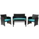 Clihome 4-Piece Wicker Patio Conversation Set Rattan Furniture Set with Turquoise Cushions CL-TU68664