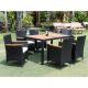 Cesicia Black 7-Piece Wicker Outdoor Dining Set with Wood Table Top and White Cushions jinx7Sofa21