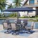 PHI VILLA Black 8-Piece Metal Rectangle Patio Outdoor Dining Set with Slat Table, Umbrella and Textilene Swivel Chairs THD8-0604-9310Z