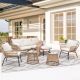 FINCATI 6 Piece Boho Outdoor Furniture Beige Wicker Small Size Patio Conversation Sofa Set with Round Ice Bucket and Table HD-W400S00031