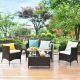 Costway 4-Piece Patio Rattan Conversation Set Outdoor Wicker Furniture Set with Tempered Glass in Beige/Tan Cushion GHM0541BN