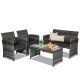 FORCLOVER 4-Piece Wicker Patio Conversation Set Rattan Outdoor Sofa Coffee Table Set with Black Cushions HYFE-63238DK