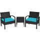 Costway 3-Piece Wicker Patio Conversation Set with Turquoise Cushions GHM0543TU