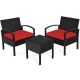 Costway 3-Piece Wicker Patio Conversation Set with Red Cushions GHM0543RE