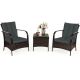 Costway 3-Piece Wicker Patio Conversation Set with Gray Cushions Plus Curved Armrest GHM0544GR