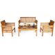 Costway Teak 4-Piece Outdoor Acacia Wood Patio Conversation Set Sofa Chair Coffee Table with Beige Cushions GHM0546