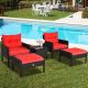 ANGELES HOME 5-Piece Wicker PE Rattan Patio Conversation Set with Red Cushions 8CK68HW638ARE+