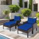 ANGELES HOME 5-Piece Wicker PE Rattan Patio Conversation Set Sofa Ottoman with Removable Navy Cushions 8CK68HW638ANY+