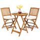 Clihome 3-Piece Acacia Wood Patio Conversation Set Folding Bistro Set with White Padded Cushion and Round Coffee Table CWCH-HW65875CR