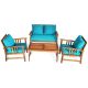 Costway 4-Piece Wood Wicker Patio Conversation Set with Turquoise Cushion GHM0554