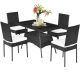 Costway 5-Piece Metal Wicker Rectangle 29 in. Outdoor Dining Set with White Cushions GHM0555