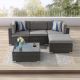 Sonkuki 5-Piece PE Rattan Wicker for Patio, Outdoor Sectional Furniture Sets with Smoky Grey Cushion R-SHA-500BGY
