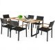 Clihome 7-Piece Wicker Outdoor Dining Set with Large Rectangle Acacia Wood Table Top and 2.16 in. Umbrella Hole CL-65219B+