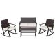 Costway 4PCS Wicker Patio Conversation Set Rattan Rocking Chairs Loveseat Table Rocker Set Cushions Porch in Off White Cushion QD-7074-A1+