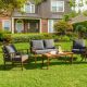 Clihome 4-Piece Acacia Wood Patio Conversation Set Outdoor Sofa Chair Set with Gray Cushions CL-GR62425+