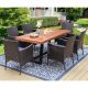 PHI VILLA Black 7-Piece Metal Patio Wood Outdoor Dining Set with Rectangular Table and Rattan Chair with Blue Cushion THD7-443-097