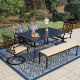 PHI VILLA Black 6-Piece Metal Patio Outdoor Dining Set with Slat Rectangle Table and Fashion Chairs with Beige Cushion THD6-604-16196