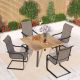 PHI VILLA Black 5-Piece Metal Patio Outdoor Dining Set with Wood-Look Square Table and C-Spring Textilene Patio Chairs THD5-456-118